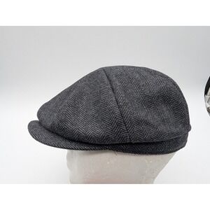 Botvela Newsboy Cap Charcoal Grey Herringbone Wool Blend Flat Hat Sz 57cm 7-1/8